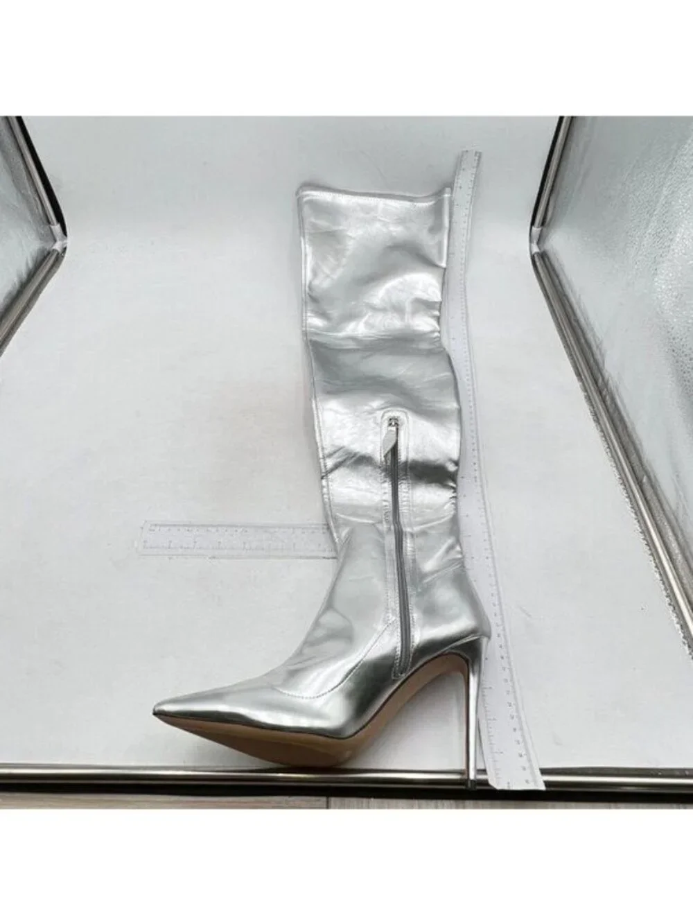 Knee High Boots Women Pointed Toe Boots Stiletto High Heel Long Boots Sliver